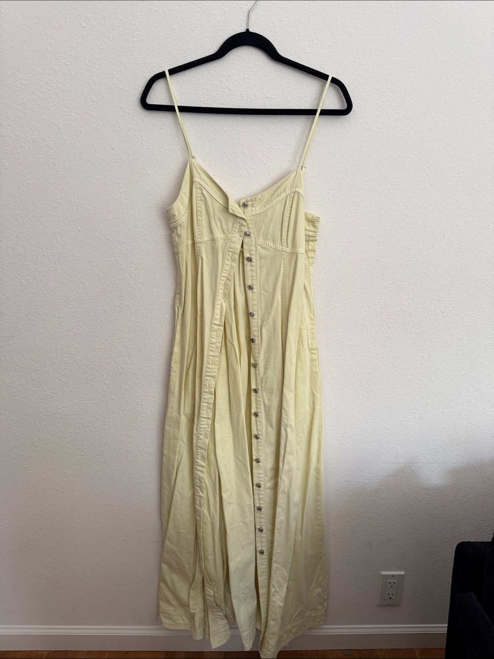 Free People Pale Yellow Button-Front Maxi Dress
